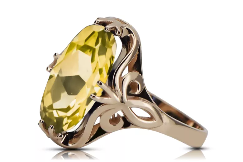 Vintage Anillo Peridoto amarillo Oro rosa antiguo original de 14k vrc082r